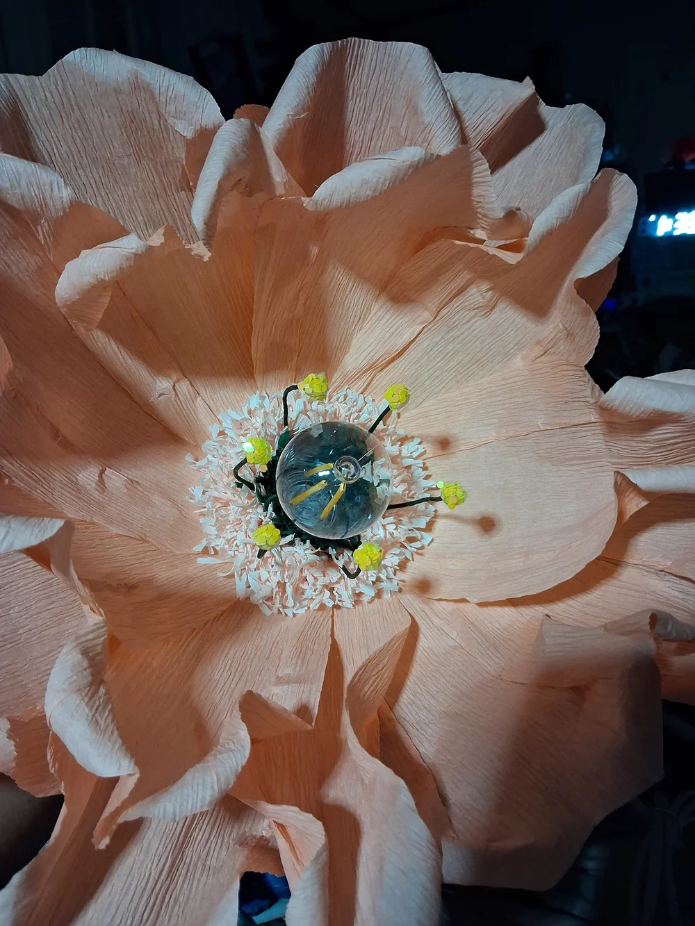 Oversized Handcrafted Italian Crepe Paper Flower Lamp - Peach Bloom